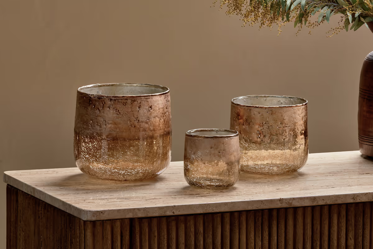 Nkuku - Konara Glass Tealight Holder - Copper Smoke - Medium