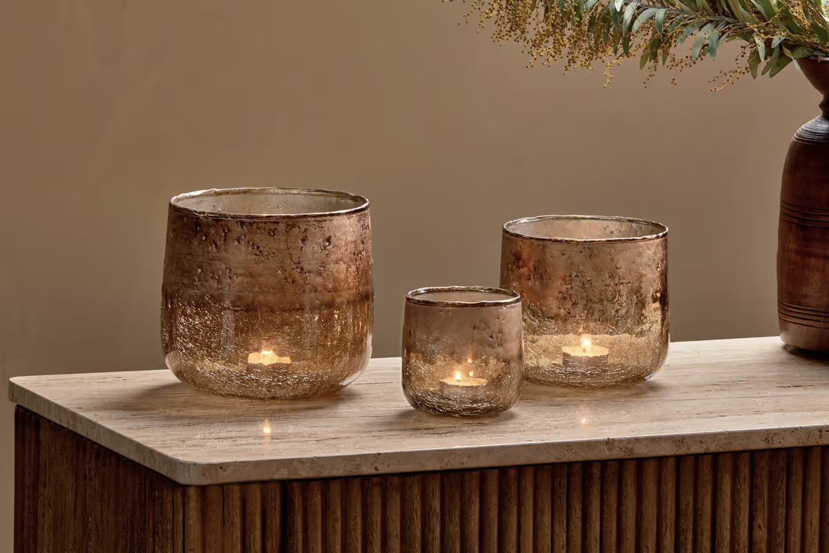 Nkuku - Konara Glass Tealight Holder - Copper Smoke - Medium