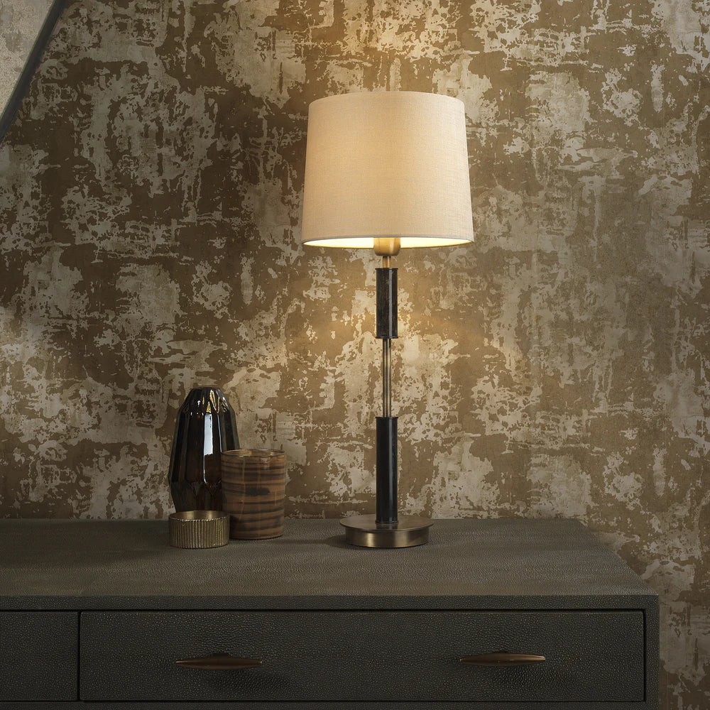 Northern Light - Lasdun Table Lamp Large - Old English Brass Light Carbonne Finish - 10" Soho Drum Saxon Ivory Shade