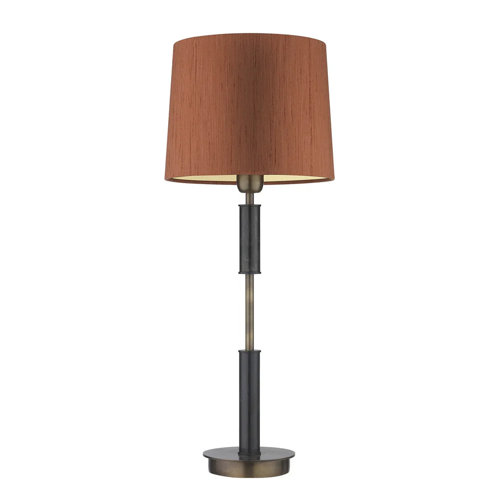 Northern Light - Lasdun Table Lamp Large - Old English Brass Light Carbonne Finish - 10" Soho Drum Tussan Spiced Gold Shade