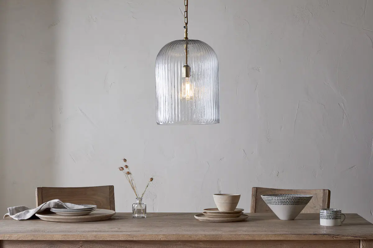 Nkuku - Lumina Fluted Recycled Glass Pendant Light - Clear