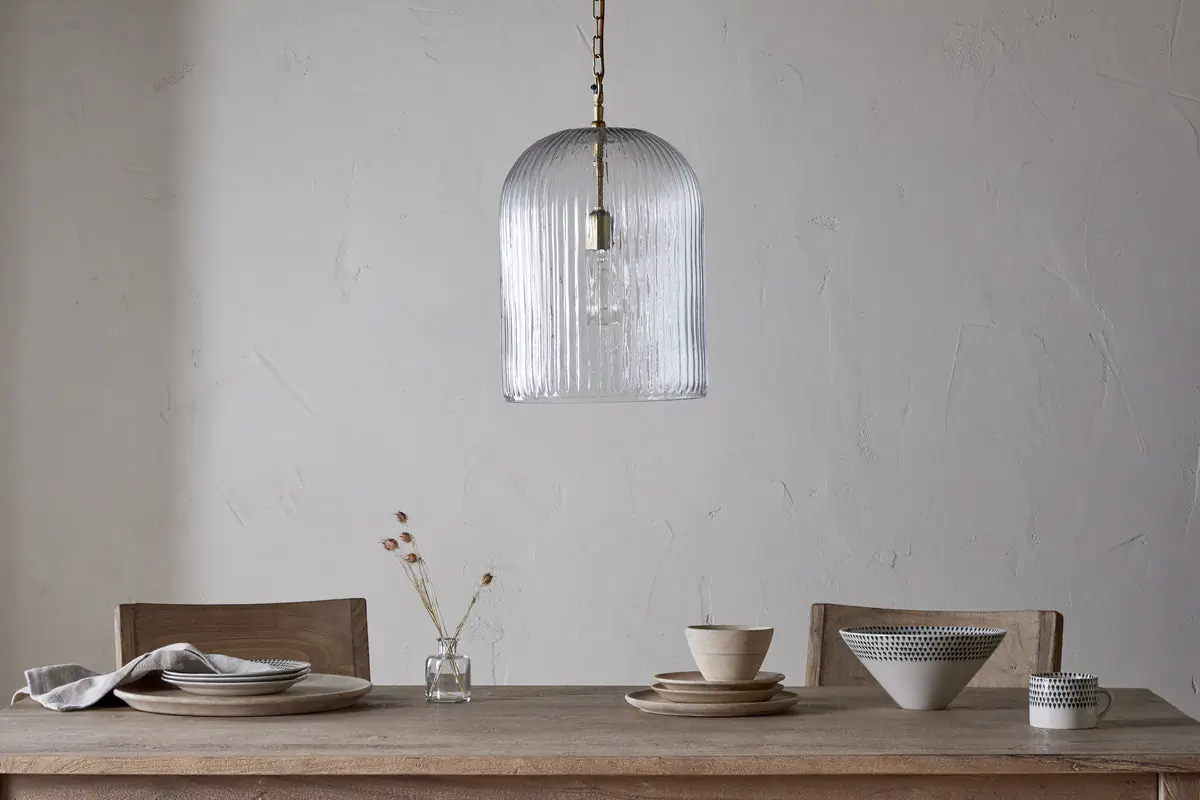 Nkuku - Lumina Fluted Recycled Glass Pendant Light - Clear