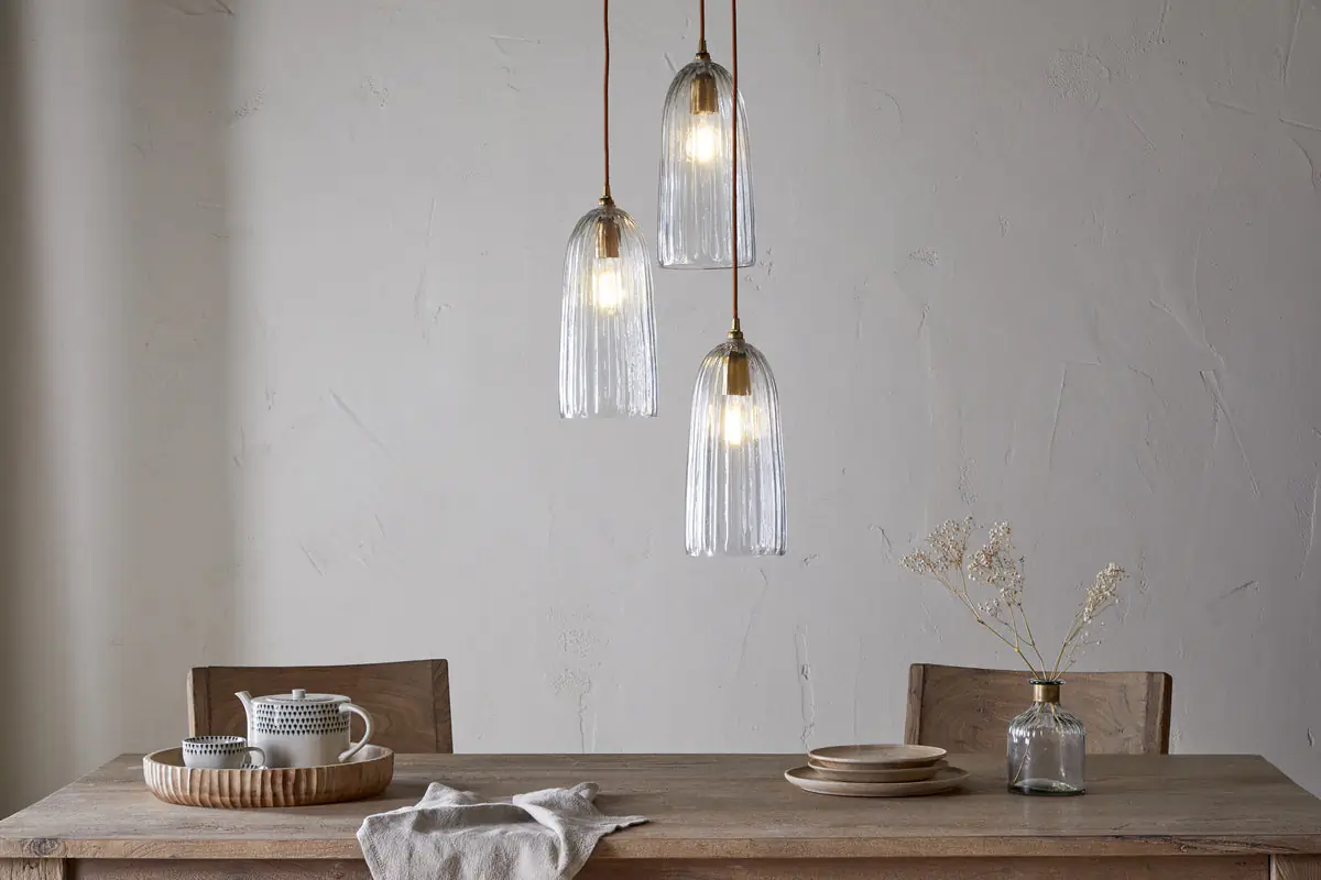 Nkuku - Lumina Fluted Recycled Glass Cluster pendant Light - Clear