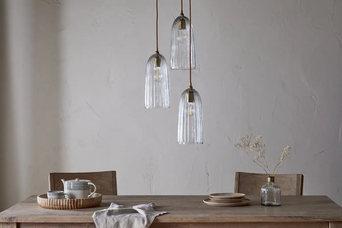 Nkuku - Lumina Fluted Recycled Glass Cluster pendant Light - Clear