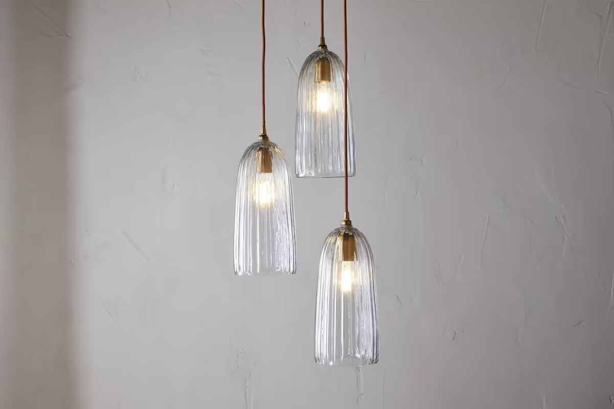 Nkuku - Lumina Fluted Recycled Glass Cluster pendant Light - Clear
