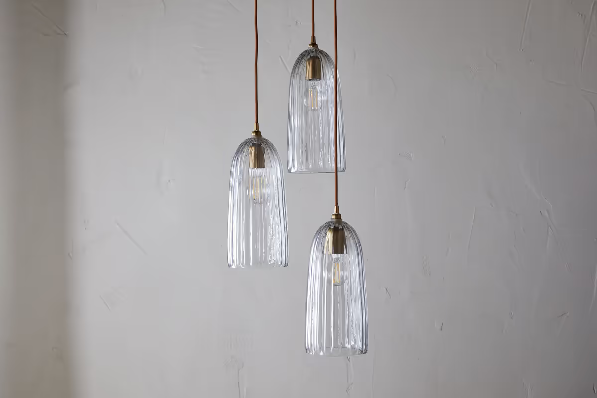 Nkuku - Lumina Fluted Recycled Glass Cluster pendant Light - Clear