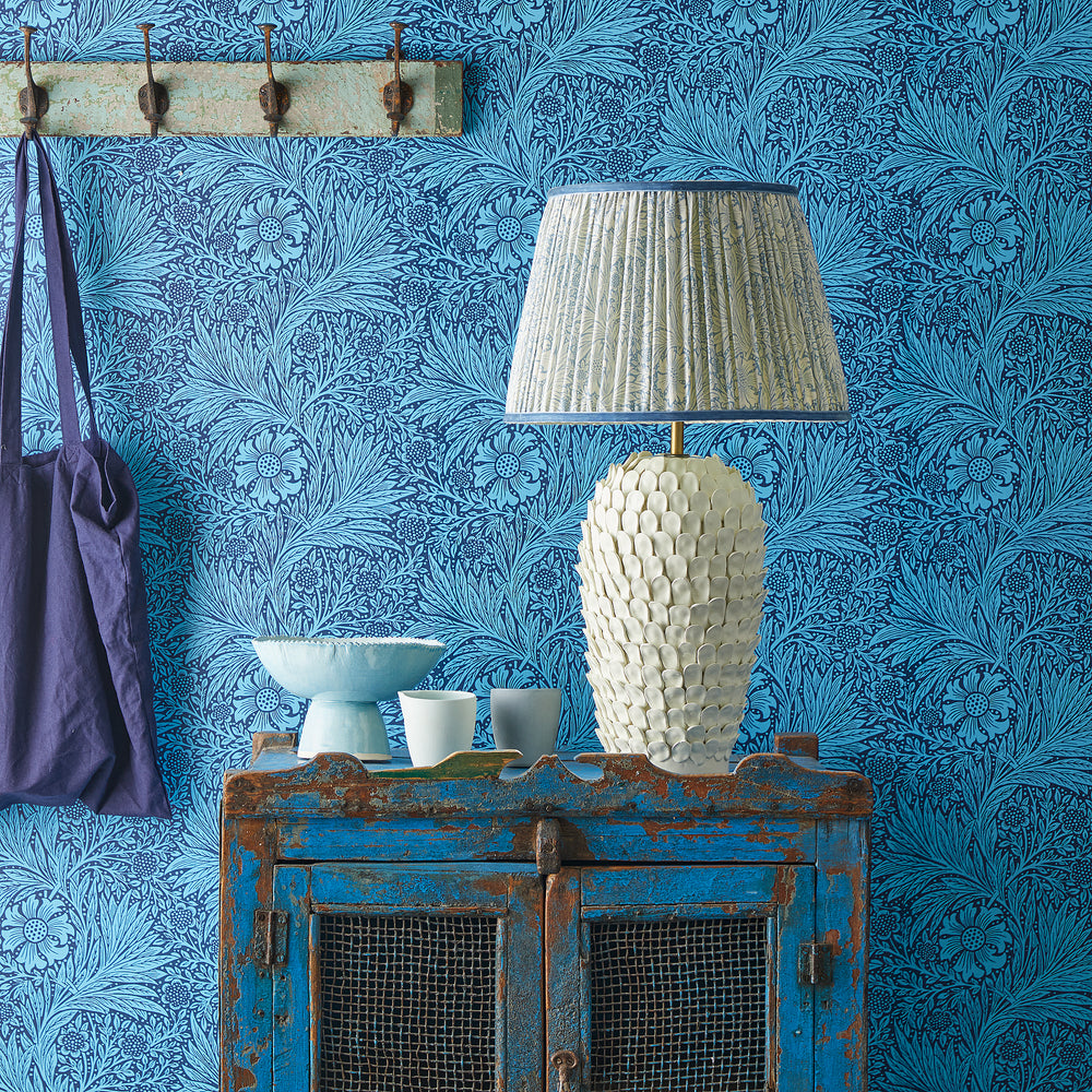 Pooky - 40cm Tall Tapered Shade - China Blue Marigold Linen - Morris & Co