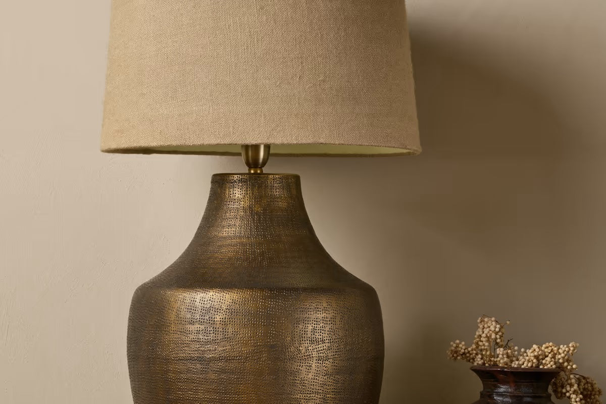 Nkuku Tanda Etched Statement Table Lamp - Antique Brass - Extra Large