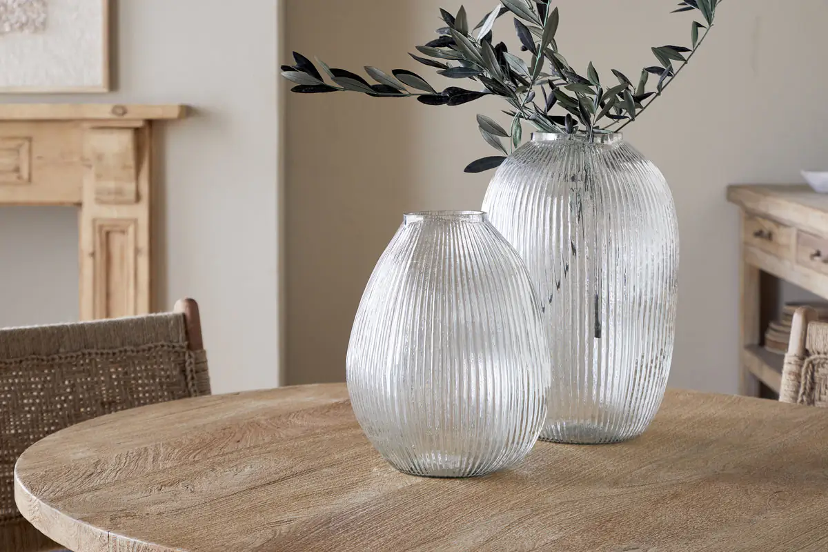 Nkuku - Linsy Ribbed Glass Vase - Clear - Large