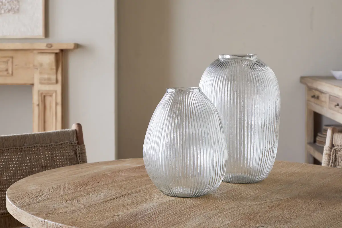 Nkuku - Linsy Ribbed Glass Vase - Clear - Large