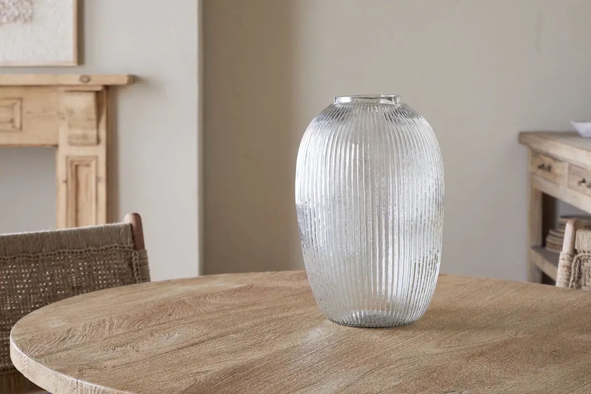 Nkuku - Linsy Ribbed Glass Vase - Clear - Large