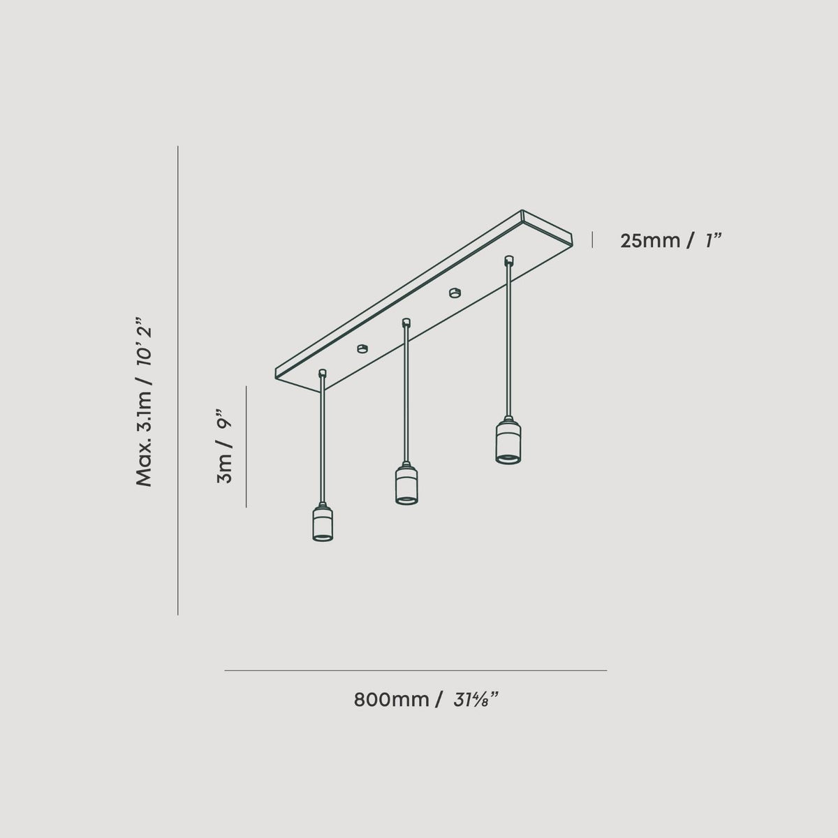 Tala Linear Triple Pendant in Brass