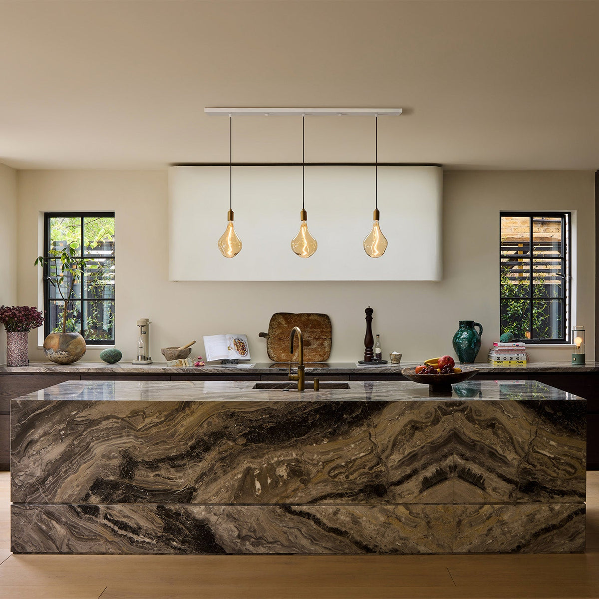 Tala Linear Triple Pendant in Brass + Voronoi II