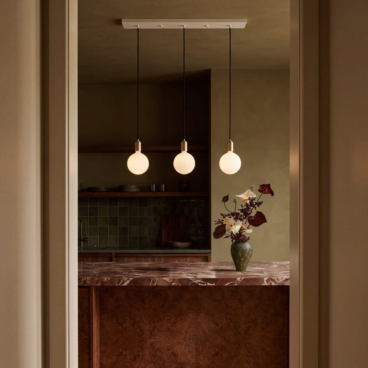 Tala Linear Triple Pendant in Brass + Sphere IV