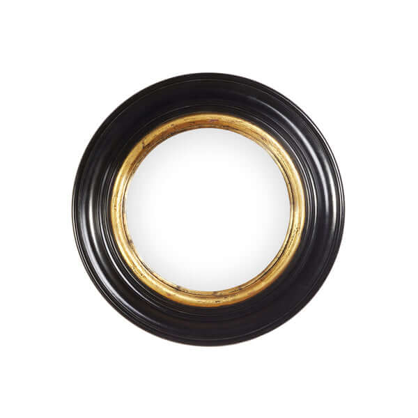 Pooky - Audrey Mirror, classic round mirror with black and gold frame, dimensions: 38cm x 38cm x 5cm.