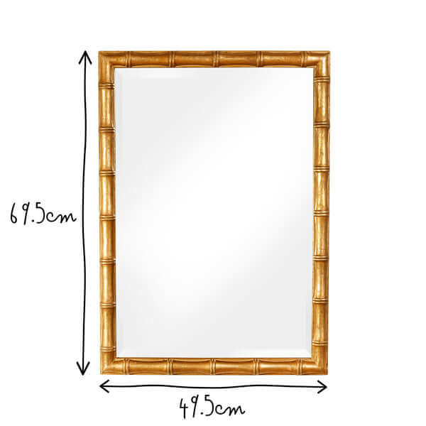 Pooky - Baloo Mirror - Gold Finish with dimensions 69.5cm height and 49.5cm width, featuring bamboo-style frame.