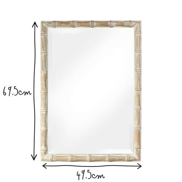 Pooky - Baloo Mirror - Natural Whitewash Finish with bamboo-like frame, dimensions 69.5cm x 49.5cm.