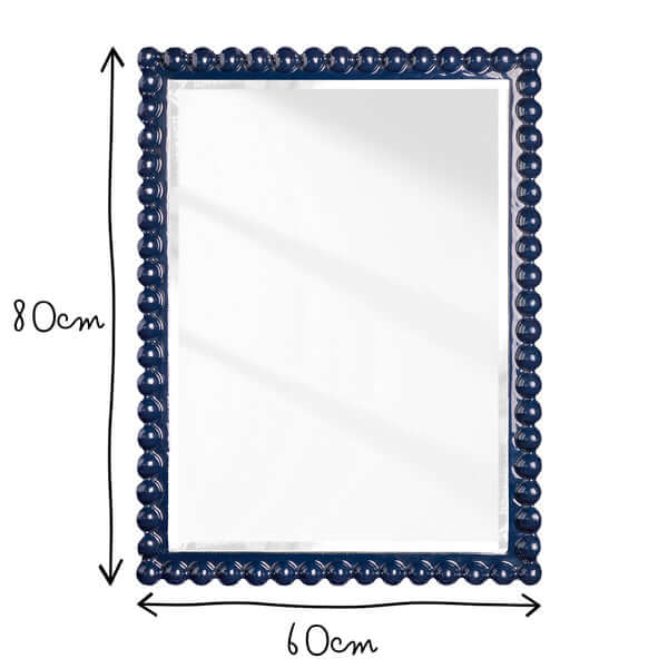 Pooky - Charming Mirror - Navy with playful carved wooden frame dimensions 80cm x 60cm.
