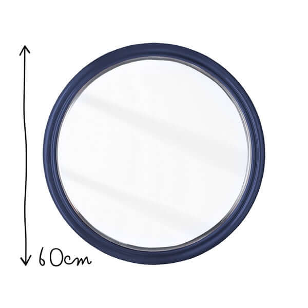 Pooky - Smaller Cinders Mirror - Blue with a circular lacquered frame measuring 60cm in height.