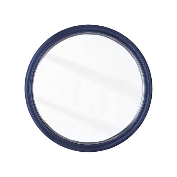 Pooky - Smaller Cinders Mirror - Blue with a round lacquered frame and bevelled glass, perfect for modern decor.