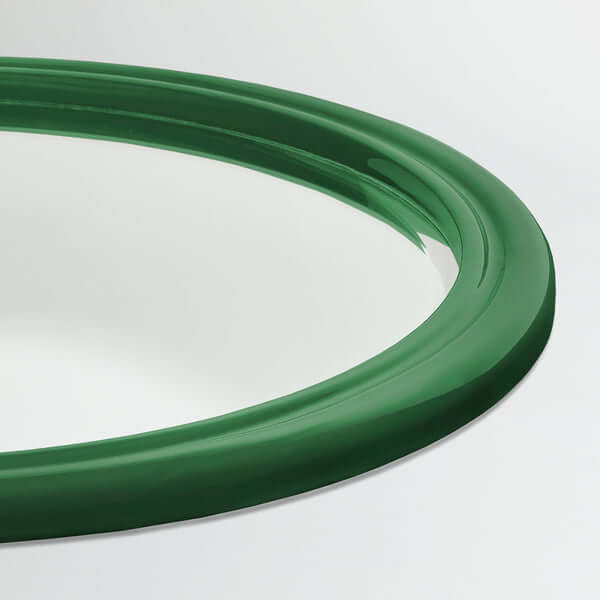 Pooky - Smaller Cinders Mirror - Forest Green close-up of the green lacquered frame detail.