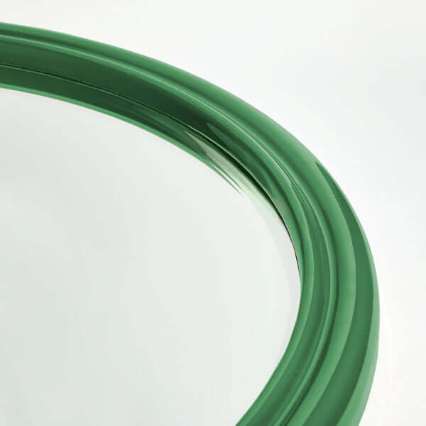 Pooky - Larger Cinders Mirror - Forest Green close-up of the sleek green lacquered frame.