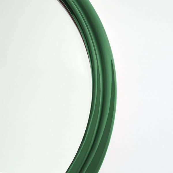 Pooky - Larger Cinders Mirror - Forest Green close-up of the beaded green rim and bevelled glass.