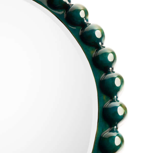 Pooky - Flynn Mirror - Teal close-up of teal acrylic frame with round beads decorative edge