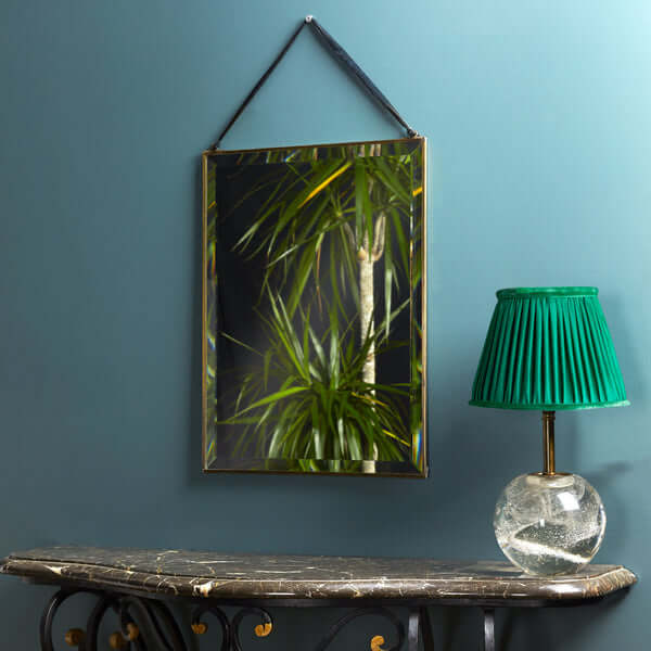 Pooky - Rectangular Bevelled Luxor Mirror - Rectangular Luxor above a stylish table with a plant and lamp.