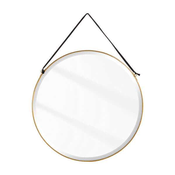 Pooky - Round Bevelled Luxor Mirror - Round Luxor hanging with brass frame and black velvet tape.