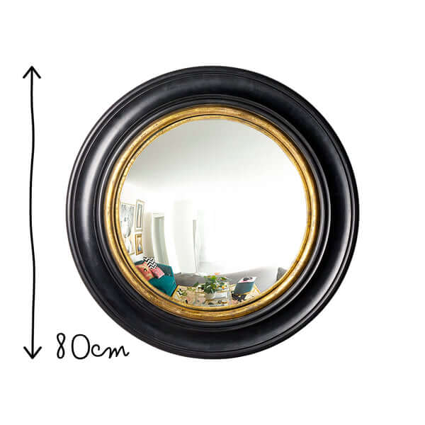 Pooky - Marlon Convex Mirror - Black and Gold with an 80cm diameter in elegant design.