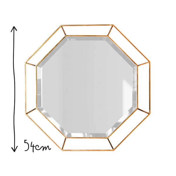 Pooky - Octagon Mirror - Clear Glass with Antique Gold Frame, 54cm size, showcasing an elegant octagonal design.