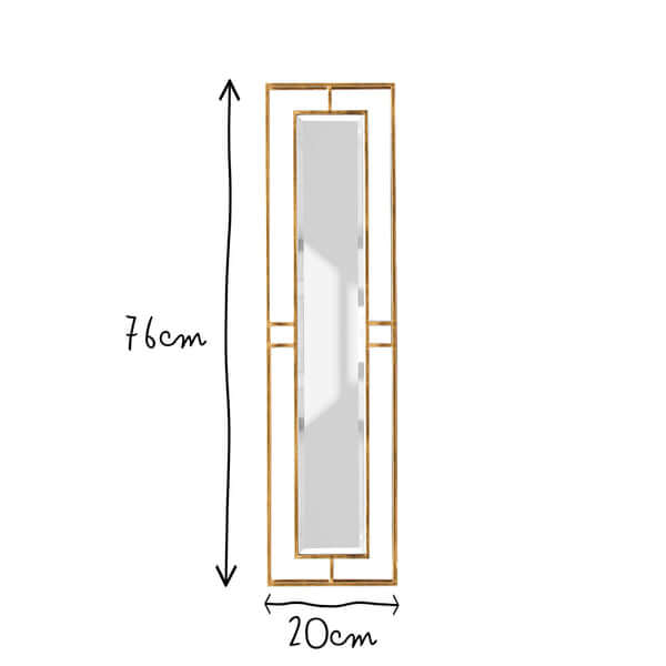 Pooky - Rectangular Necklace Link Mirror - Antique Gold dimensions, 76cm height, 20cm width, 5cm depth.