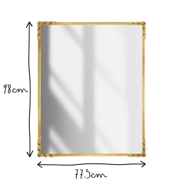 Pooky - Studland Mirror - Brass displayed with dimensions 98cm height and 77.5cm width.