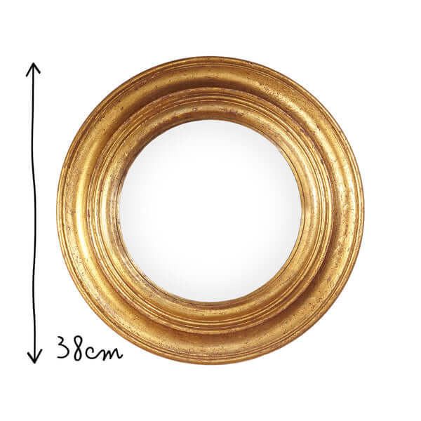 Pooky - Yves Mirror with a gold finish, 38cm in diameter, reflecting classic vintage style.