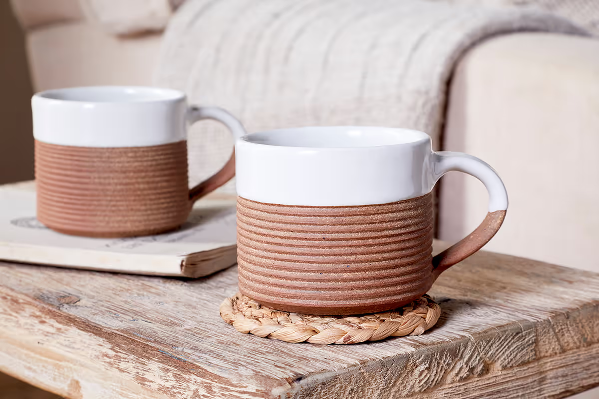 Nkuku - Mali Ribbed Coffee Mug - White (Set of 2)