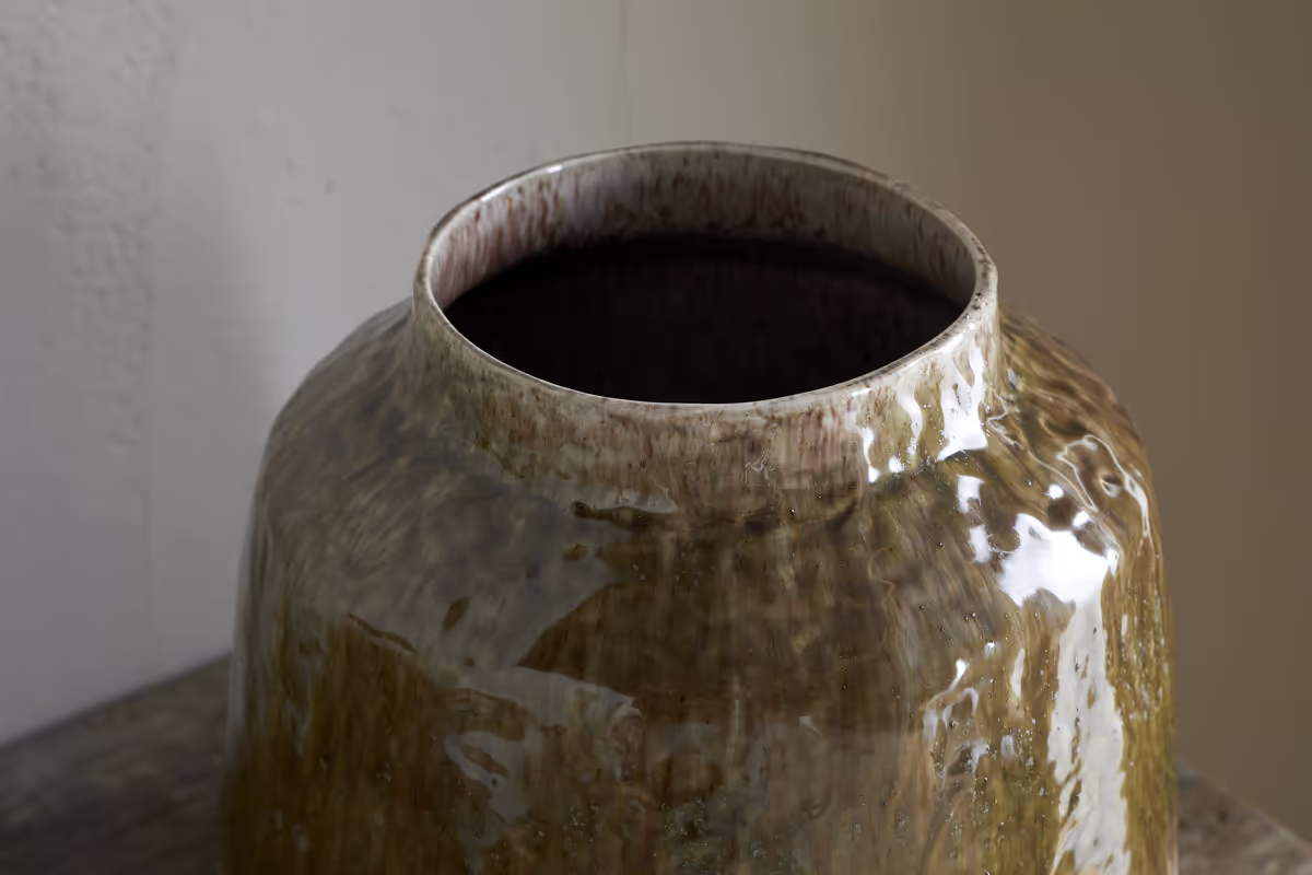 Nkuku - Melina Reactive Glaze Vase - Olive & Natural