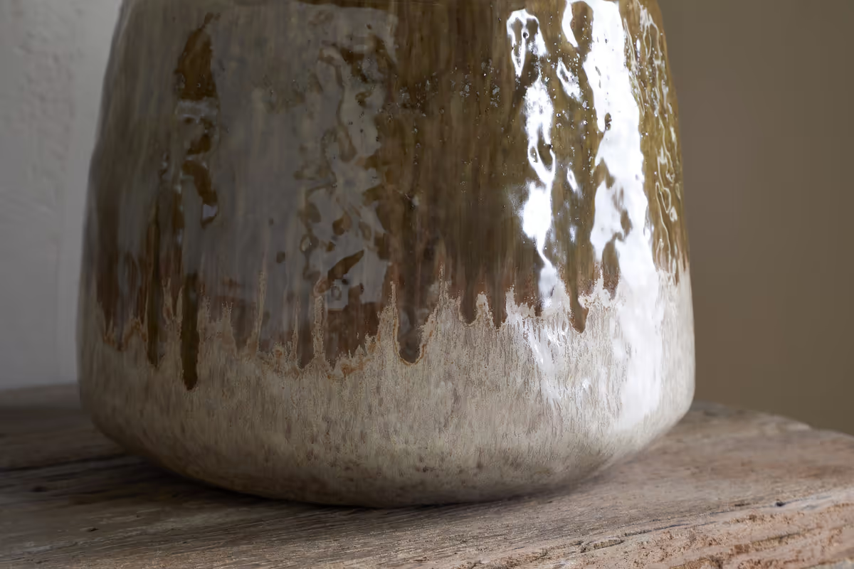 Nkuku - Melina Reactive Glaze Vase - Olive & Natural