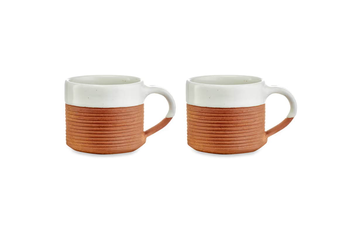 Nkuku - Mali Ribbed Coffee Mug - White (Set of 2)