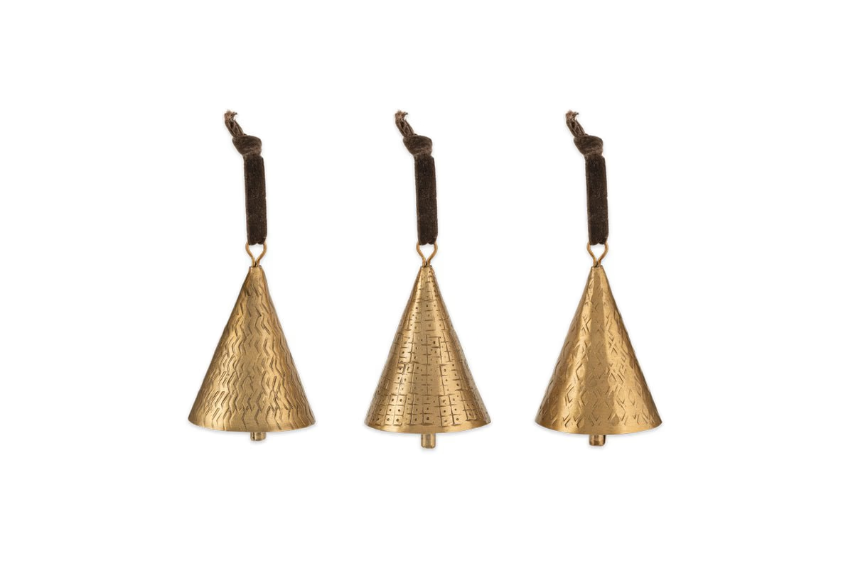 Nkuku - Manya Metal Bell Baubles - Brass - (Set of 3)