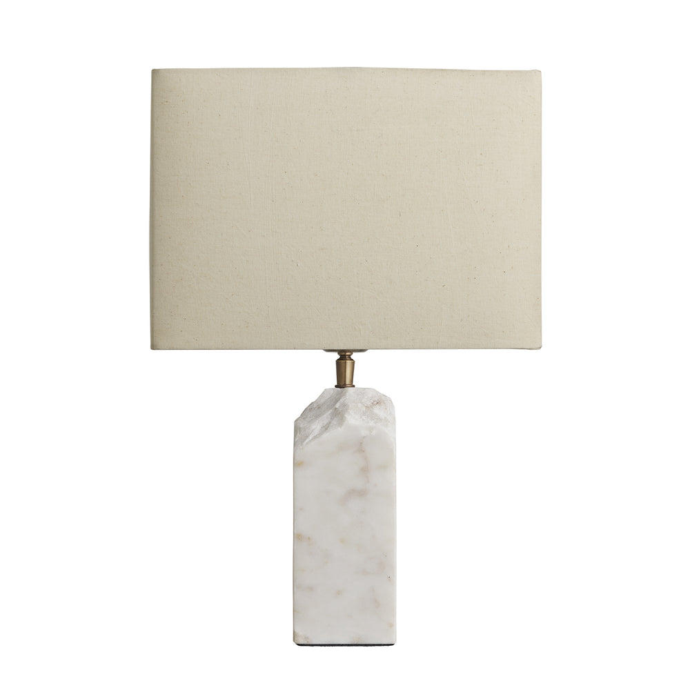 Industville - Marble Medium Ridge Table Lamp - White - Rounded Rectangle Cotton Shade