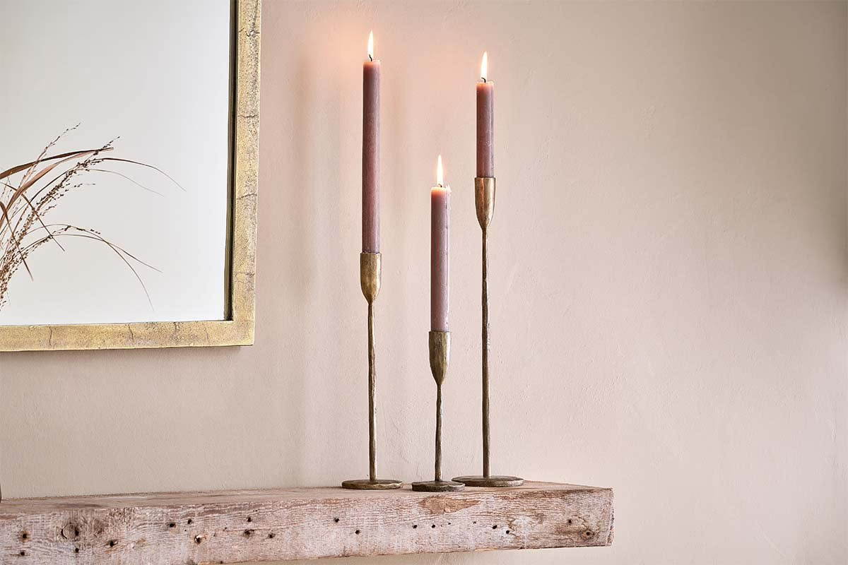 Nkuku - Mbata Brass Candlestick - Antique Brass - Small 20 x 6.5cm (dia)