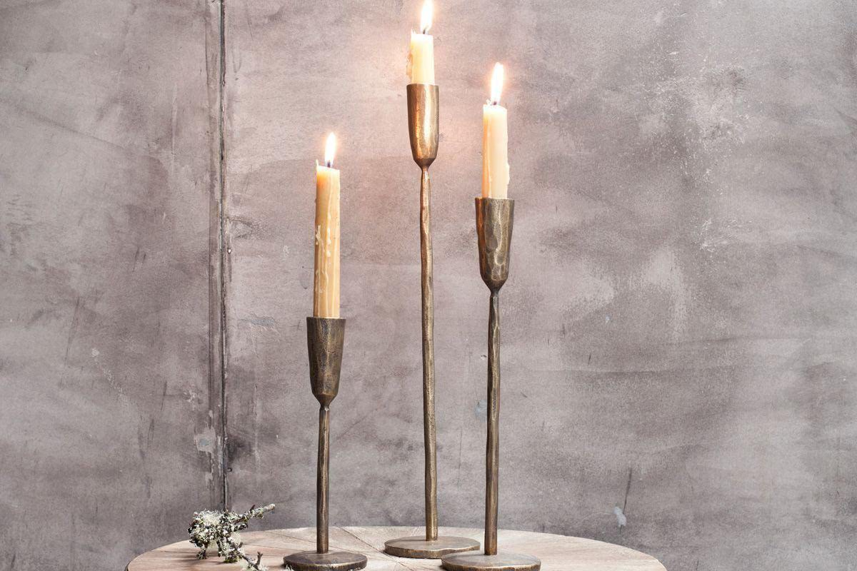 Nkuku - Mbata Brass Candlestick - Antique Brass - Large 40 x 9.5cm (dia)