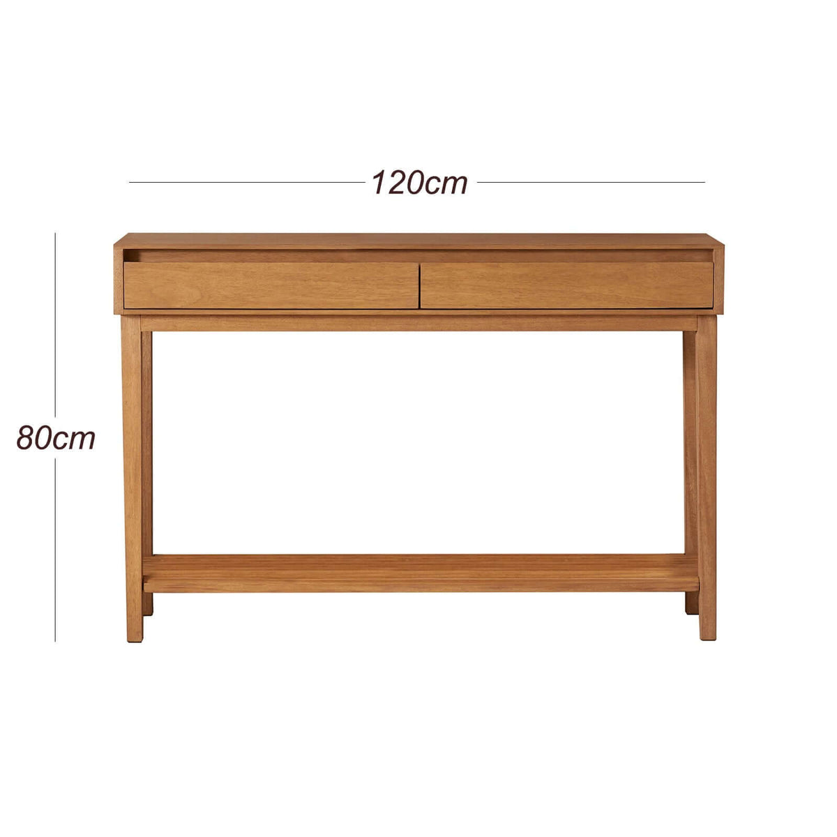 Fishe & Lilly Melia Console Table with Two Drawers dimension guide showing 120cm width by 80cm height.