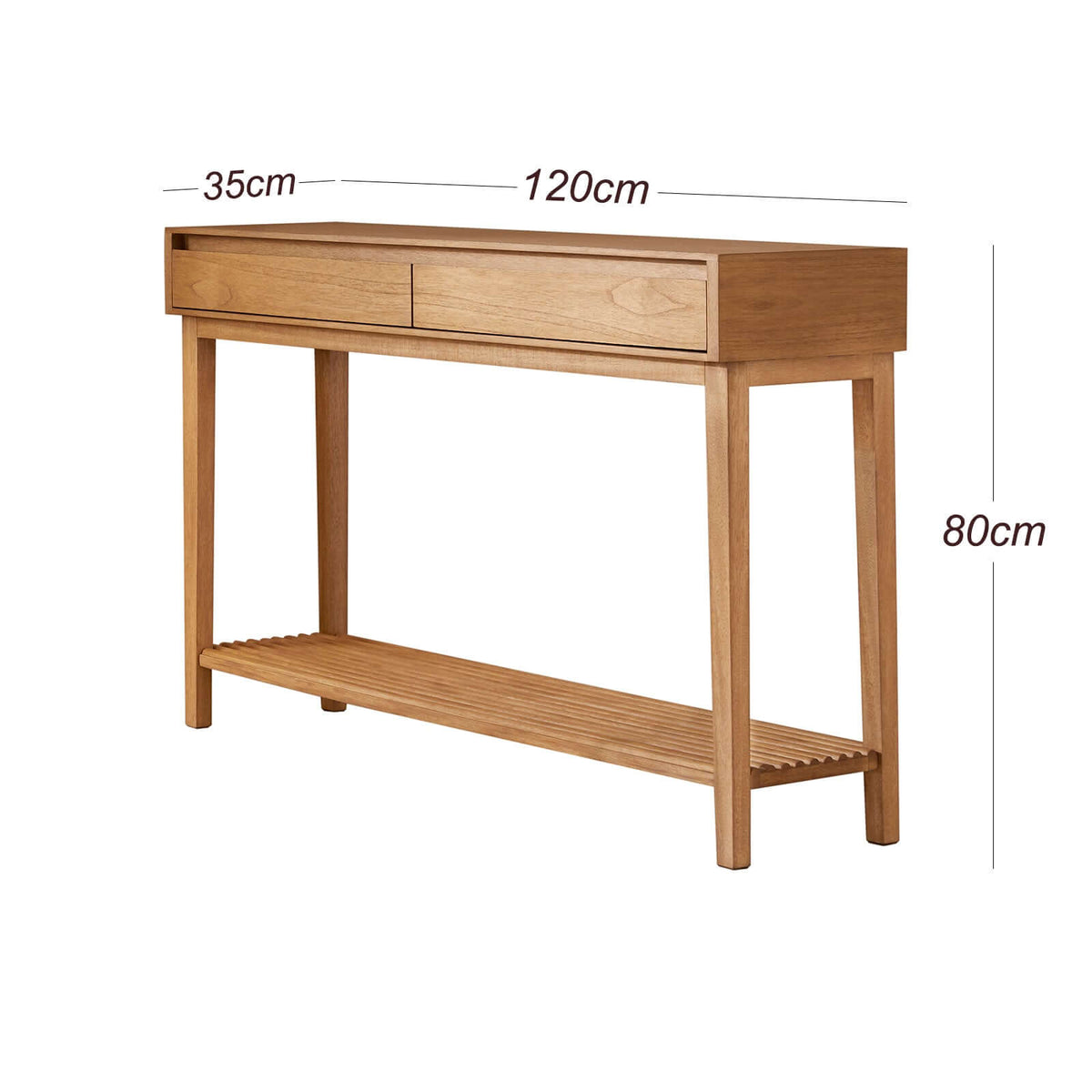 Fishe & Lilly Melia Console Table with Two Drawers with 120x35x80cm dimensions, ideal for narrow hallways.