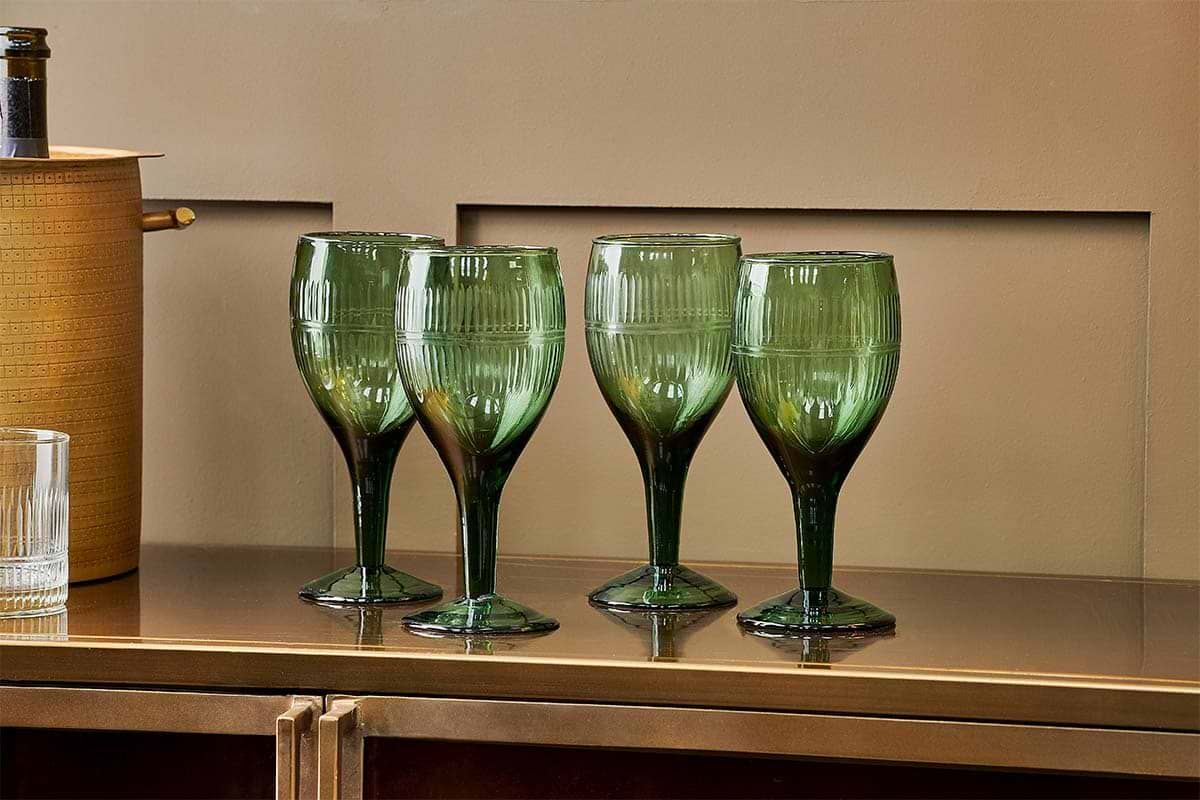 Nkuku - Mila Wine Glass - Dark Emerald (Set of 4)