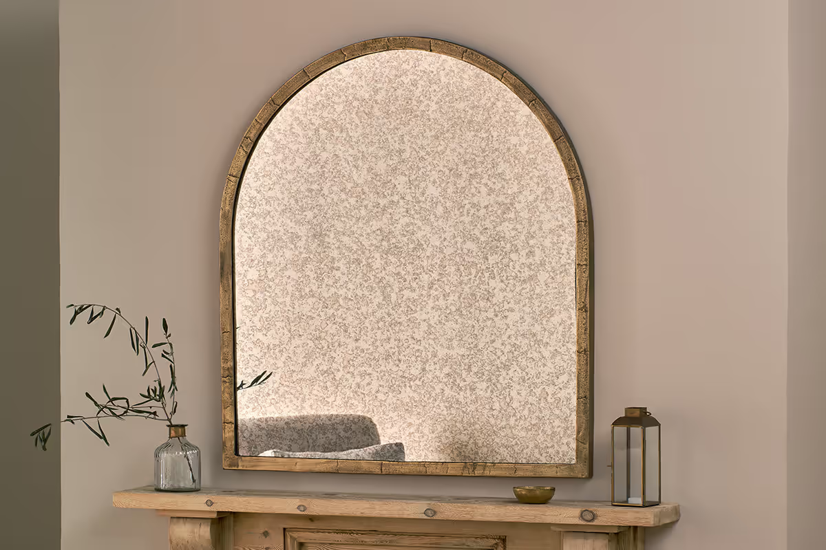 Nkuku - Murwara Antique Glass Arched Mirror - Antique Brass