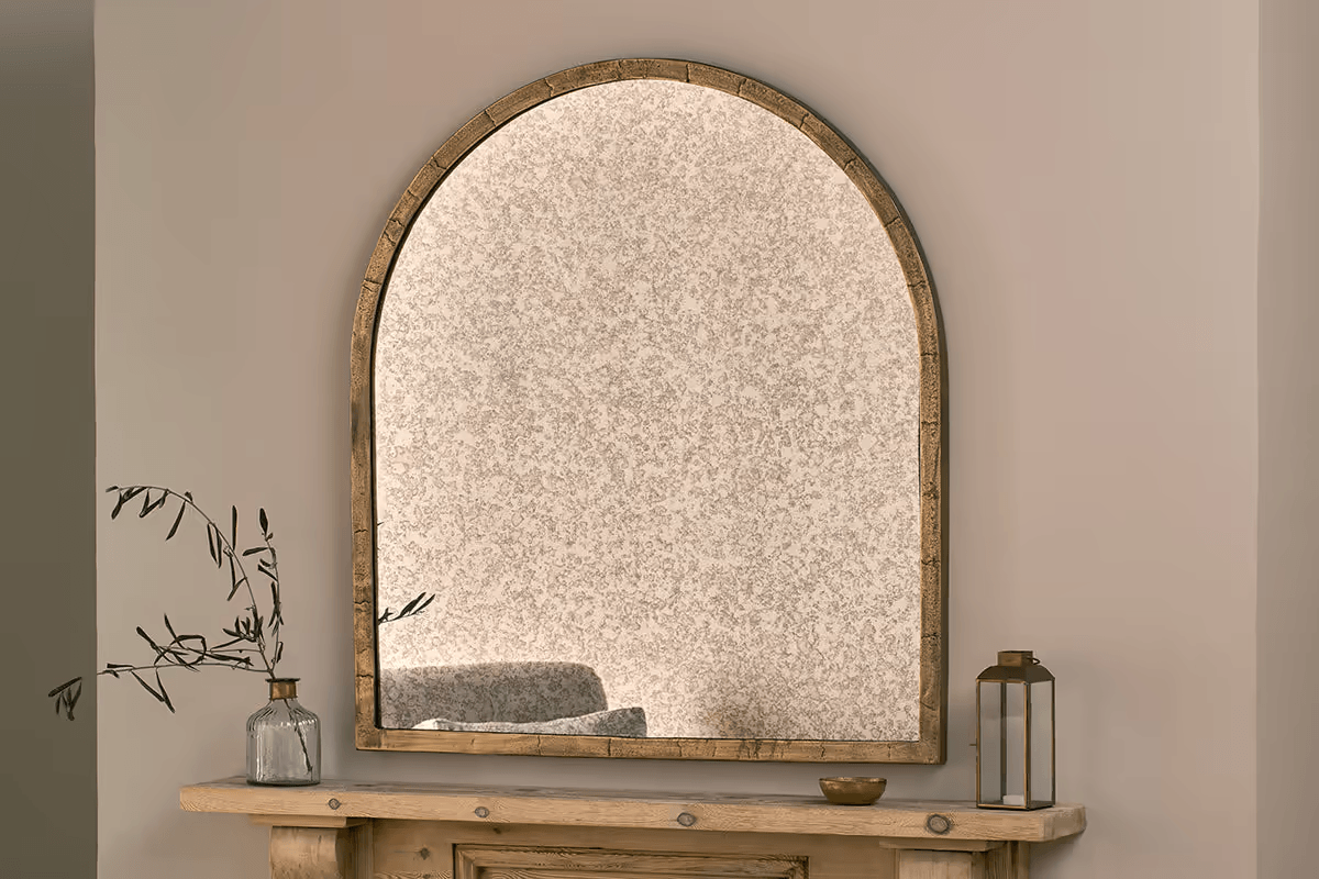 Nkuku - Murwara Antique Glass Arched Mirror - Antique Brass