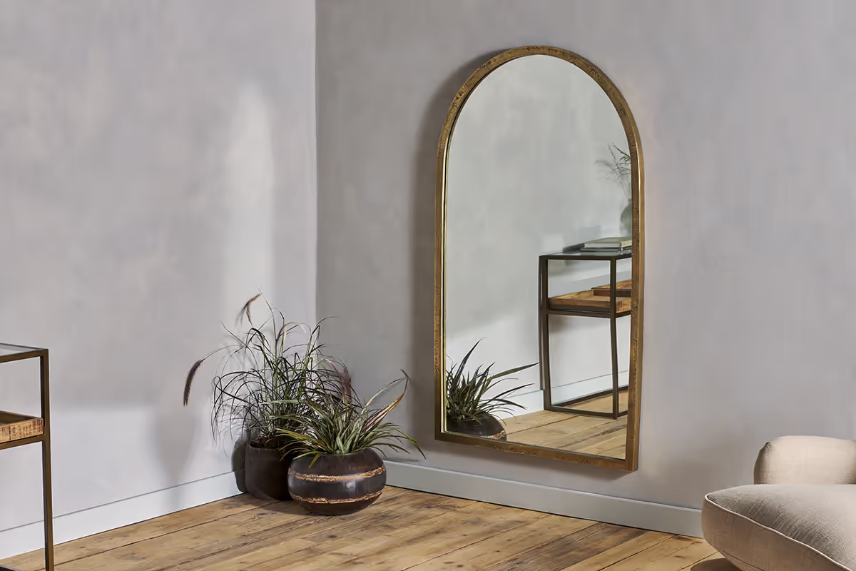 Nkuku - Murwara Full Length Arched Mirror - Antique Brass
