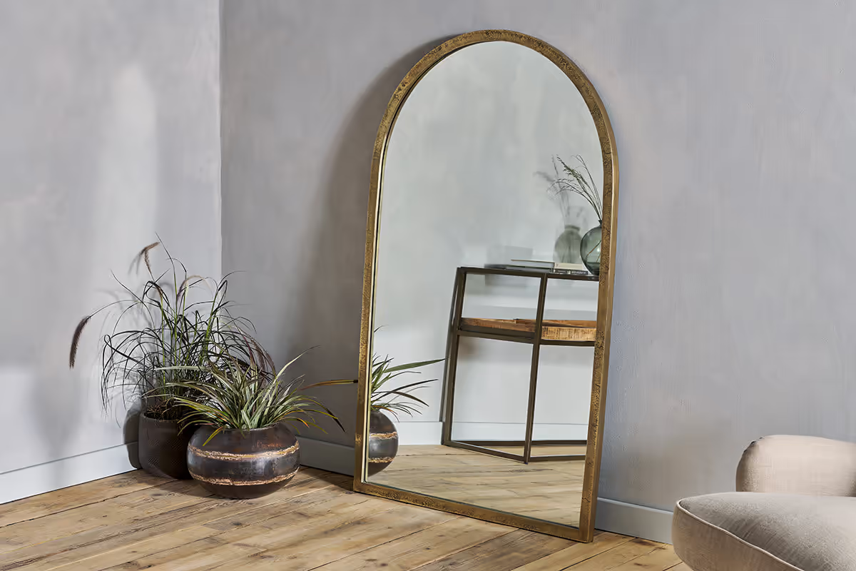 Nkuku - Murwara Full Length Arched Mirror - Antique Brass